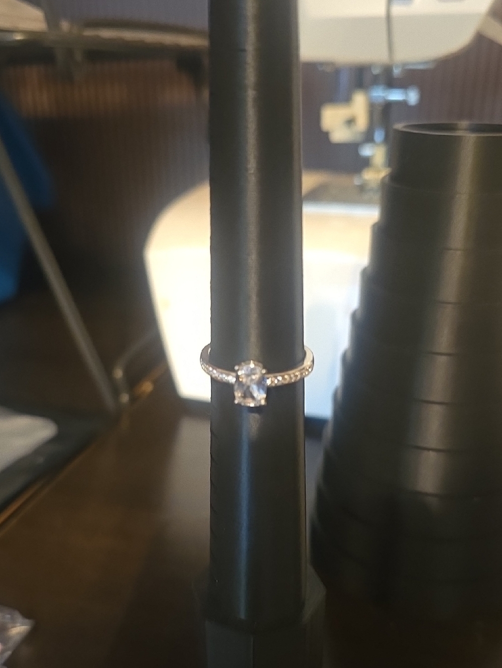 Silver Cubic Zirconia Solitaire Ring with Pave Band - Silver